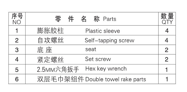 HF-26102-24單毛巾杆零件名稱