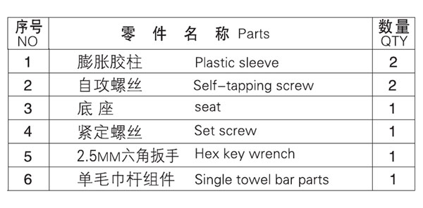 HF-92302-24單毛巾杆零件名稱