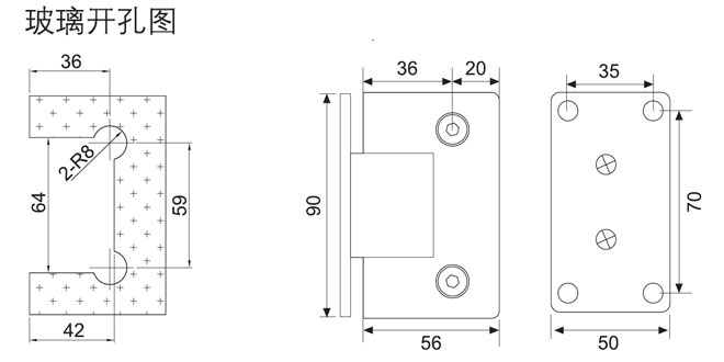 彙泰龍HF-2322-90° 玻璃門合頁（雙邊）開孔圖