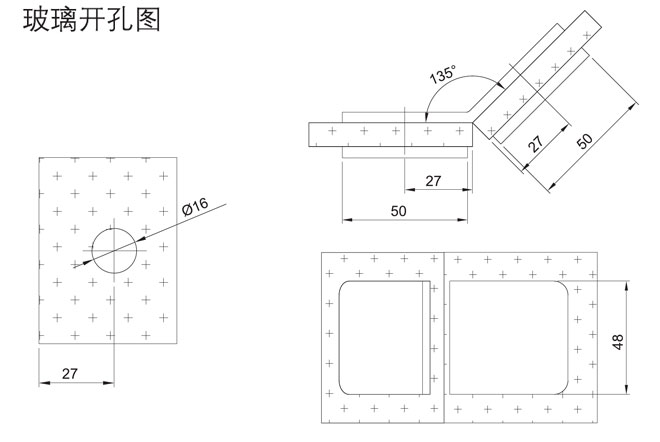 彙泰龍HF-2323-135° 玻璃連接夾開孔圖