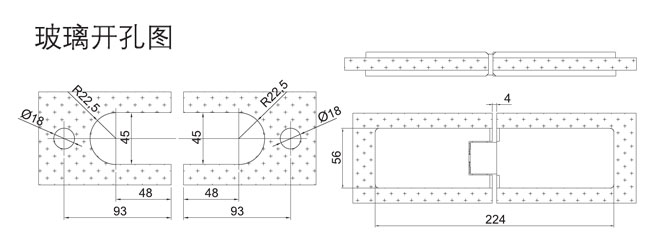 彙泰龍HF-2331-180° 玻璃門合頁開孔圖
